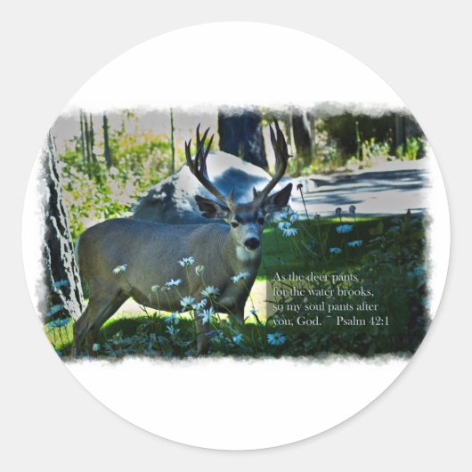 Psalm 42:1 en de witte rand van herten ronde sticker (Voorkant)