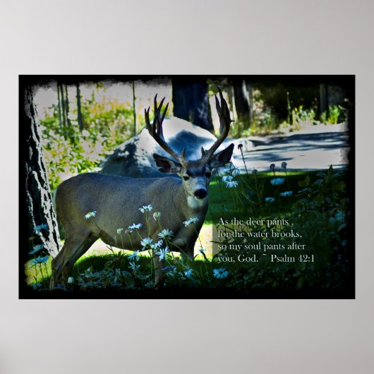 Psalm 42:1 en de zwarte grens van herten poster (Voorkant)