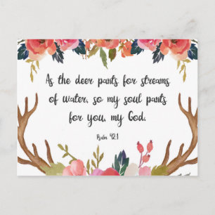 Psalm 42:1, Floral Antlers Bijbel Verse Briefkaart