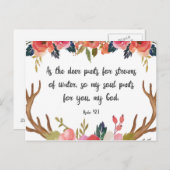 Psalm 42:1, Floral Antlers Bijbelvers Briefkaart (Voorkant / Achterkant)