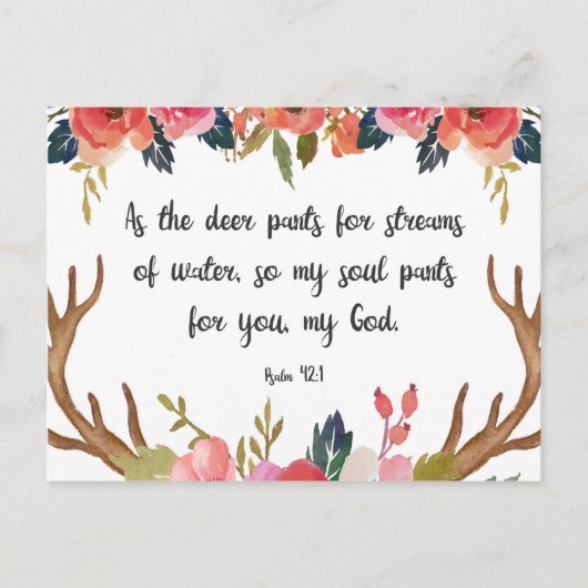 Psalm 42:1, Floral Antlers Bijbelvers Briefkaart (Voorkant)
