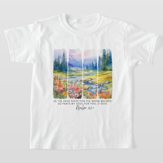 Psalm 42:1 Zoals de herten Natuur penseelstreken T-shirt (Laagn)