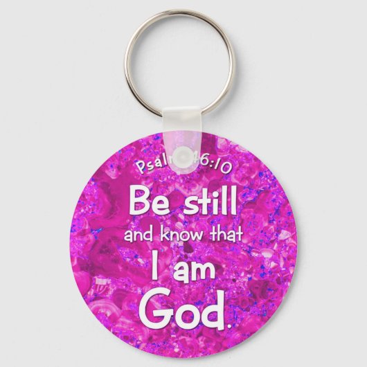 Psalm 46:10 Be & ken roze Bijbelprijsopgave Sleutelhanger (Voorkant)