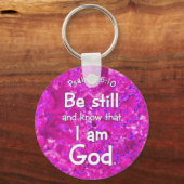 Psalm 46:10 Be & ken roze Bijbelprijsopgave Sleutelhanger (Voorkant)