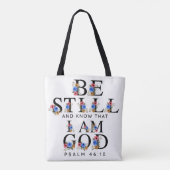 Psalm 46:10 Be Still and Know Floral Letters Tote Bag (Achterkant)