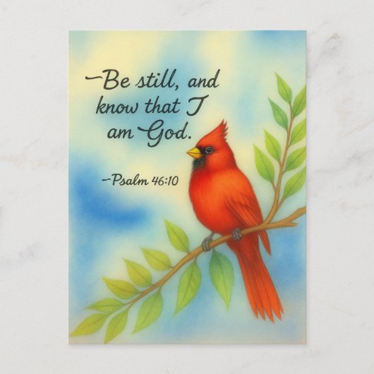 Psalm 46:10 Be Still Red Cardinal Scripture Nature Briefkaart (Voorkant)
