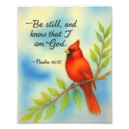 Psalm 46:10 Be Still Red Cardinal Scripture Nature Foto Afdruk
