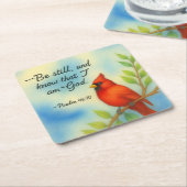 Psalm 46:10 Be Still Red Cardinal Scripture Nature Kartonnen Onderzetters (Schuin)
