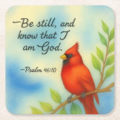 Psalm 46:10 Be Still Red Cardinal Scripture Nature Kartonnen Onderzetters (Voorkant)