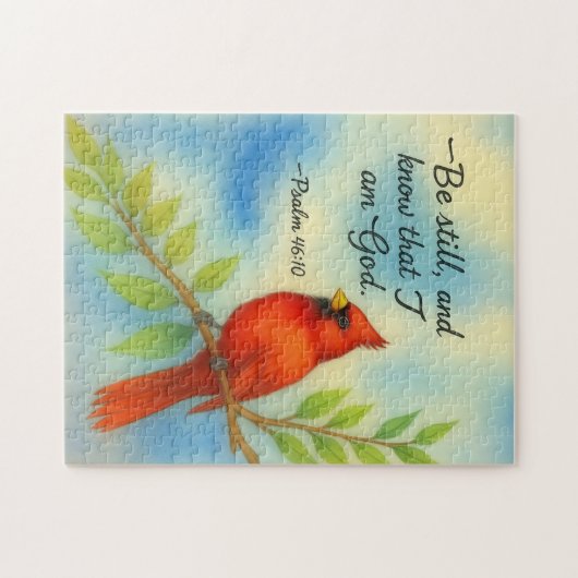 Psalm 46:10 Be Still Red Cardinal Scripture Nature Legpuzzel (Horizontaal)