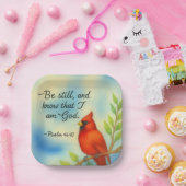 Psalm 46:10 Be Still Red Cardinal Scripture Nature Papieren Bordje (Feest)