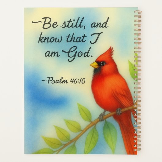 Psalm 46:10 Be Still Red Cardinal Scripture Nature Planner (Achterkant)