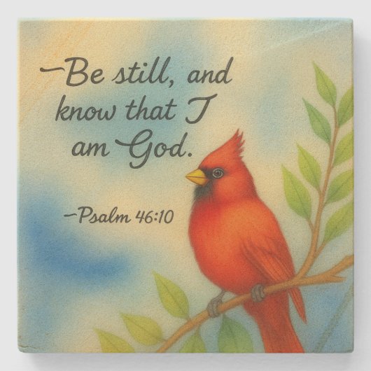 Psalm 46:10 Be Still Red Cardinal Scripture Nature Stenen Onderzetter (Voorkant)