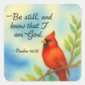 Psalm 46:10 Be Still Red Cardinal Scripture Nature Vierkante Sticker (Voorkant)