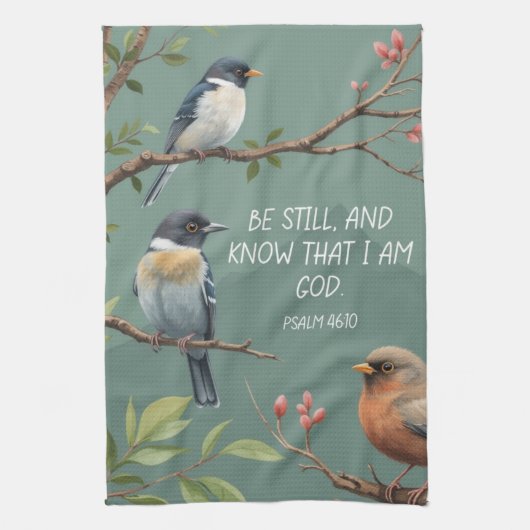 Psalm 46:10 Bijbeltekst afbeelding Theedoek (Verticaal)