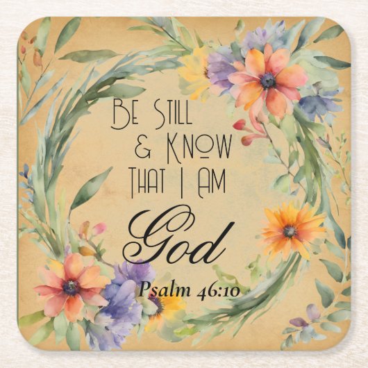Psalm 46:10 Bijbelvers Kartonnen Onderzetters (Voorkant)
