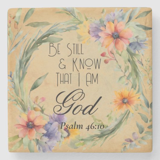 Psalm 46:10 Bijbelvers Stenen Onderzetter (Voorkant)