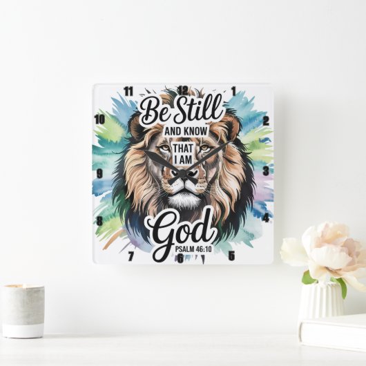 Psalm 46:10 De majestueuze leeuw Inspirerend Vierkante Klok (Huis)