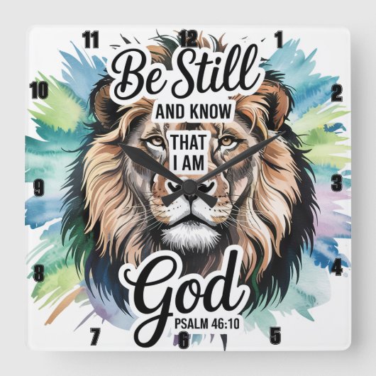 Psalm 46:10 De majestueuze leeuw Inspirerend Vierkante Klok (Voorkant)