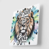 Psalm 46:10 De majestueuze leeuw Inspirerend Vierkante Klok (Hoek)