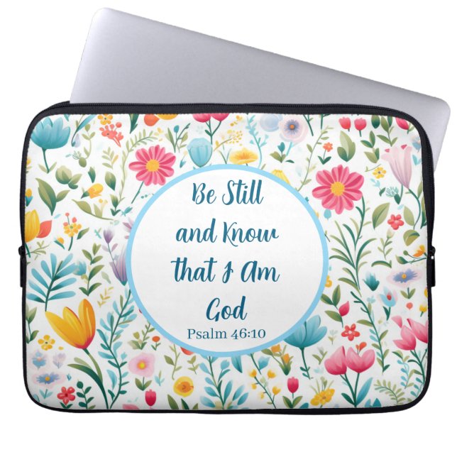 Psalm 46:10 Floral Electronic Bag Laptop Sleeve (Voorkant)
