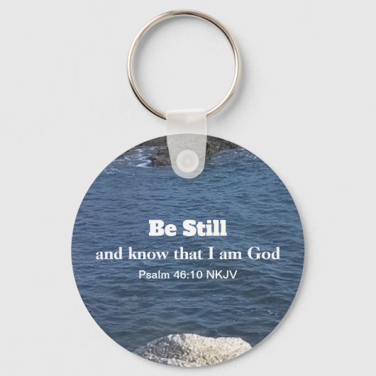Psalm 46:10 Foto van Ocean Christelijk Blue Sleutelhanger (Voorkant)