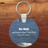 Psalm 46:10 Foto van Ocean Christelijk Blue Sleutelhanger (Voorkant)