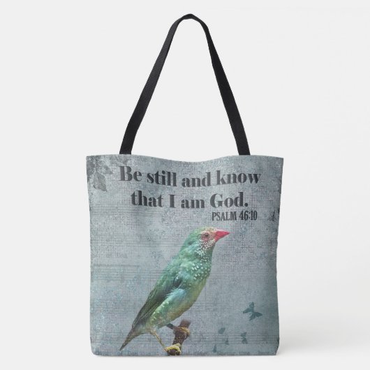 Psalm 46:10 Verzen en Australische Ster Finch Tote Bag (Achterkant)