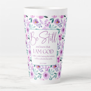 Psalm 46:10 Wees stil en ken de paarse bloemen Latte Mok