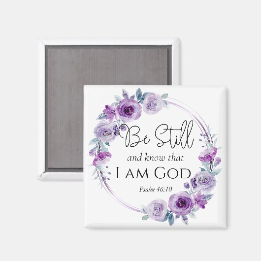 Psalm 46:10 Wees stil en ken de Paarse bloemen van Magneet (Voorkant / Achterkant)