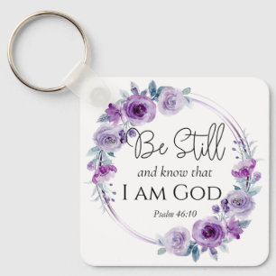 Psalm 46:10 Wees stil en ken de Paarse bloemen van Sleutelhanger
