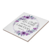 Psalm 46:10 Wees stil en ken de Paarse bloemen van Tegeltje (Zijkant)