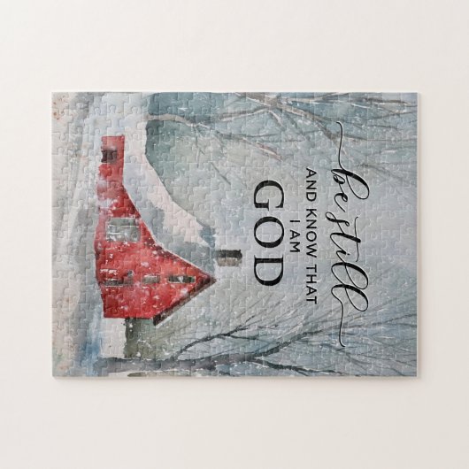 Psalm 46:10 Wees stil en weet dat ik de wintersnee Legpuzzel (Horizontaal)