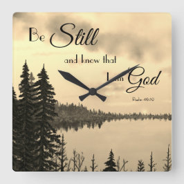 Psalm 46:10 Wees stil en weet dat ik God Sepia ben Vierkante Klok