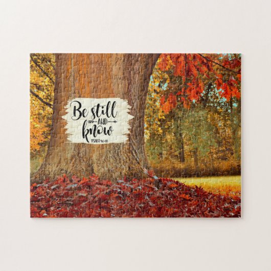 Psalm 46:10 Wees stil en weet, herfstboom Legpuzzel (Horizontaal)