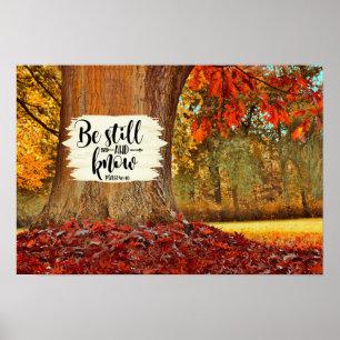 Psalm 46:10 Wees stil en weet, herfstboom Poster