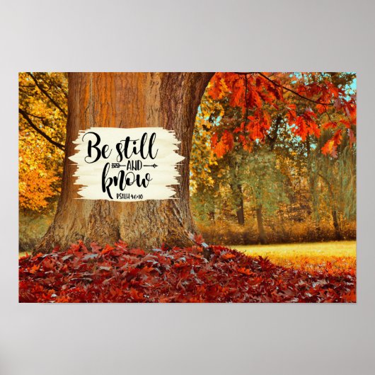 Psalm 46:10 Wees stil en weet, herfstboom Poster (Voorkant)