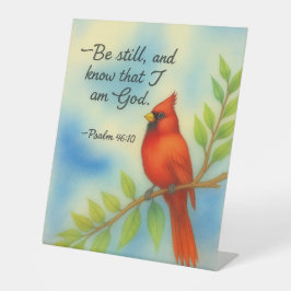Psalm 46:10 Wees Stil Rode Kardinaal Schriftuur Na Reclamebord Met Voetstuk