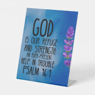 Psalm 46:1 Christelijke Bijbelvers Kunst Reclamebord Met Voetstuk