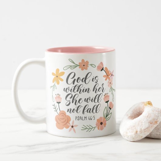 Psalm 46:5 God is binnen haar zij zal niet herfste Tweekleurige Koffiemok (Met donut)