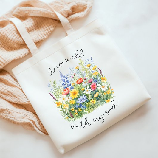 Psalm 46 Christelijke wilde bloemen Tote Bag
