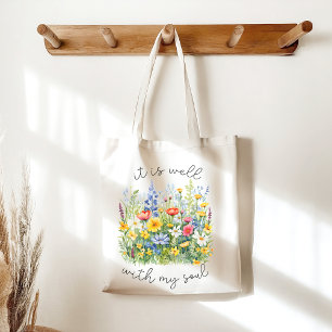 Psalm 46 Christelijke wilde bloemen Tote Bag