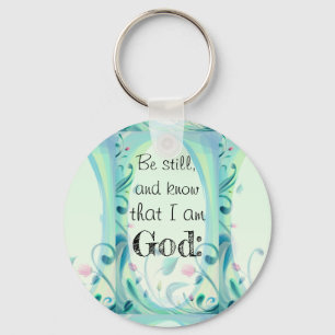 Psalm 46 nog steeds roze Floral Sleutelhanger