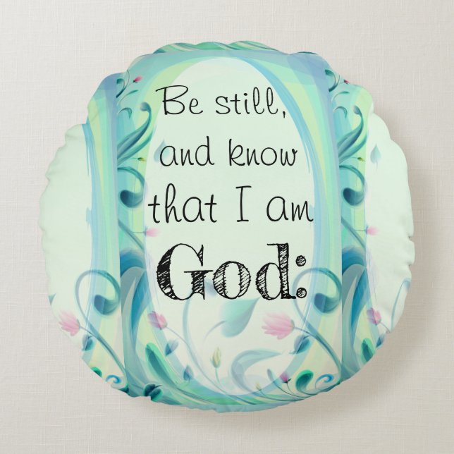 Psalm 46 Rustig Roze Bloem Rond Kussen (Voorkant)