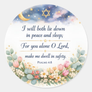 Psalm 4:8 Bemoedigende Bijbelvers, Vreedzame Slaap Ronde Sticker