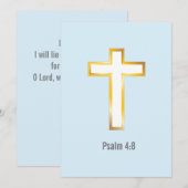 Psalm 4:8 Bijbel Verse met Gold Foil Cross-Kaart (Voorkant / Achterkant)