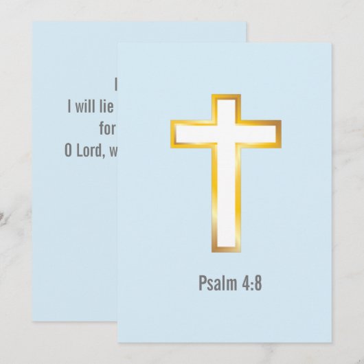 Psalm 4:8 Bijbel Verse met Gold Foil Cross-Kaart (Voorkant / Achterkant)