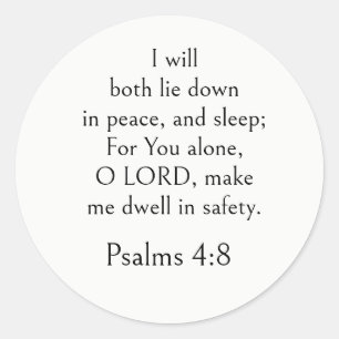Psalm 4:8 Bijbelvers, Vreedzame Slaap Schriftuur Ronde Sticker