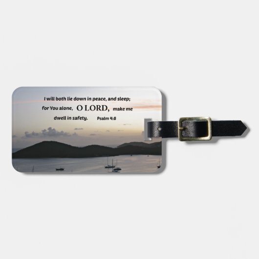 Psalm 4:8 Ik zal allebei in vrede liggen.... Bagagelabel (Voorkant horizontaal)