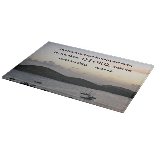 Psalm 4:8 Ik zal allebei in vrede liggen.... Snijplank (Hoek)